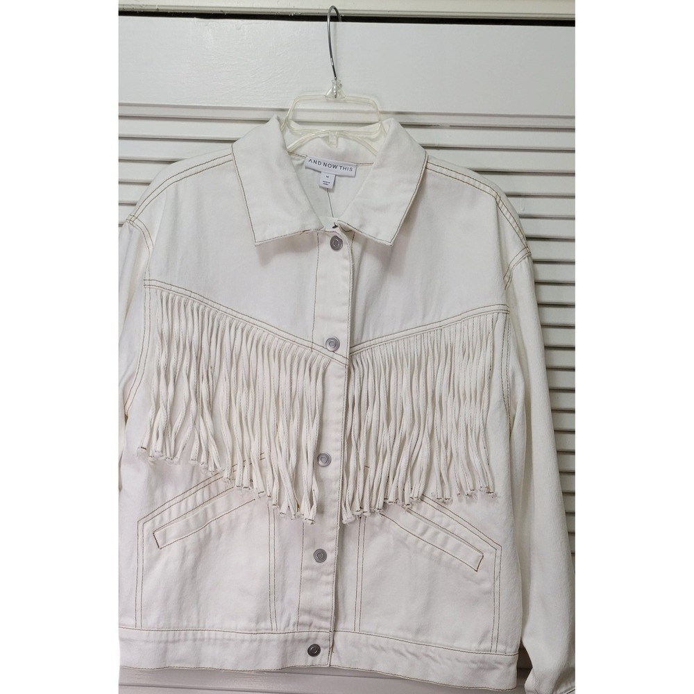 Denim Fringe Western Jacket Calla Lily M And Now This Womens White
